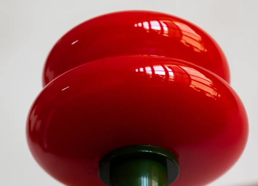 Orbit Red cordless lamp glossy double-layer glass shade with green metal base