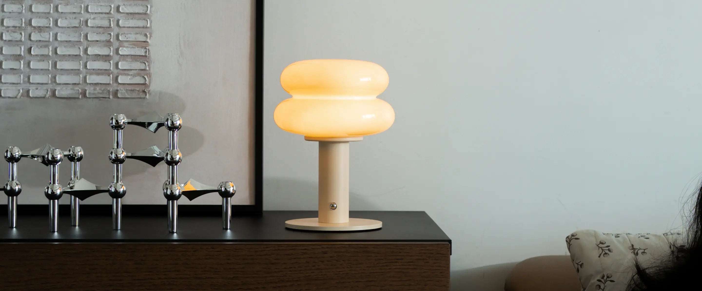 Orbit Yellow modern lamp with warm LED light for cozy room ambience