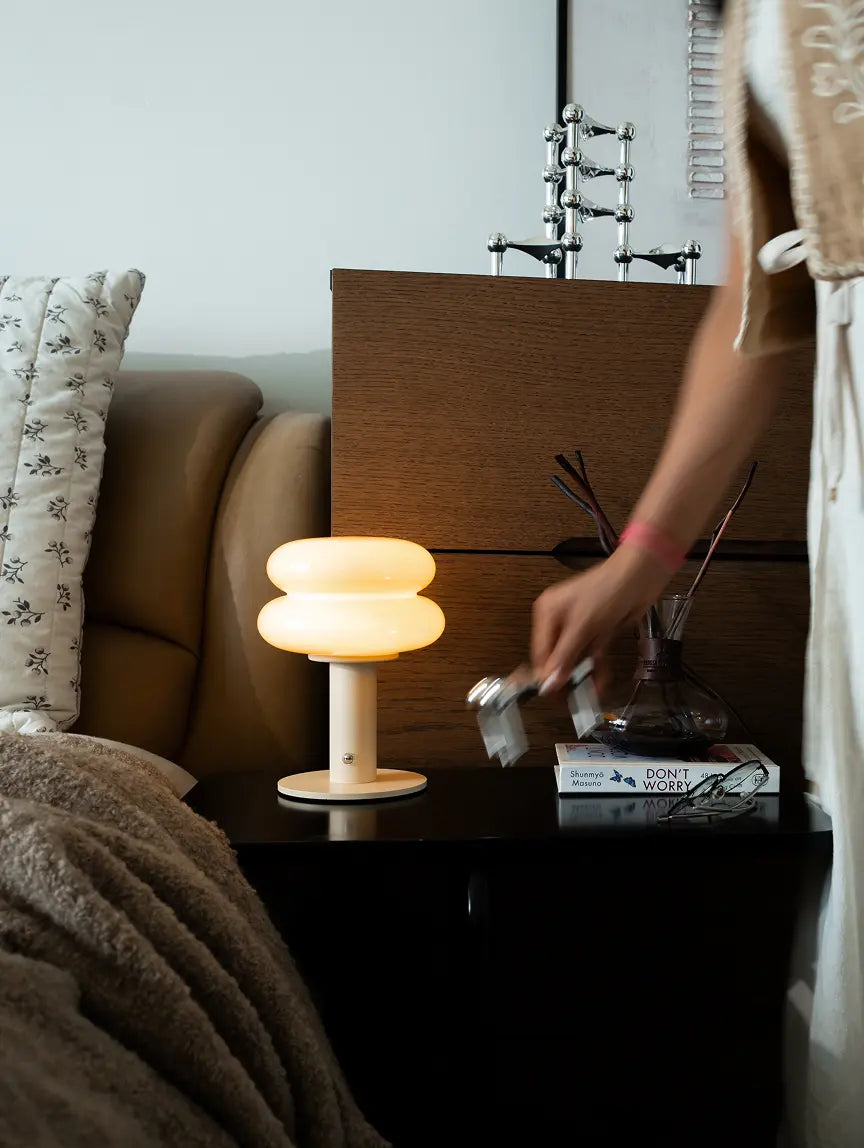 Designer portable lamp for modern home decor and ambient bedside lighting