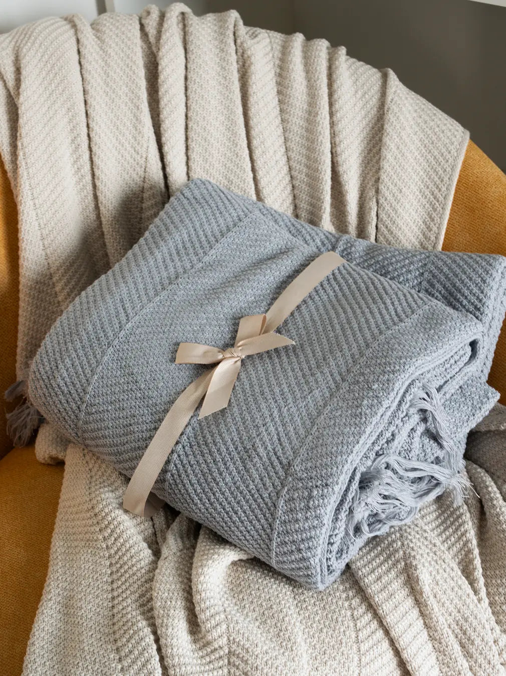 Sienna Cotton Knitted Throw- Grey