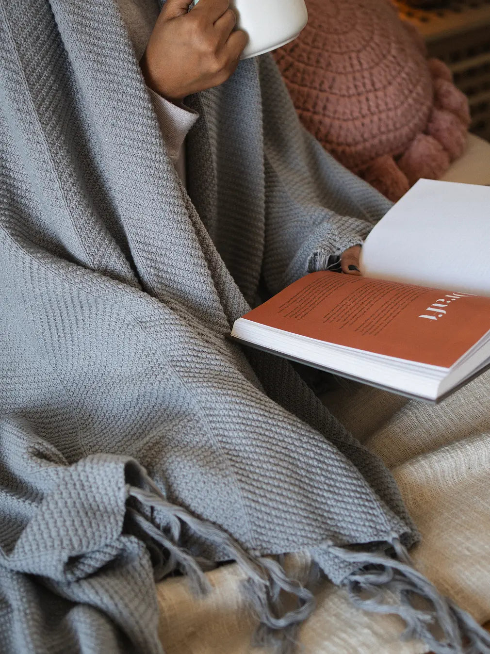 Sienna Cotton Knitted Throw- Grey