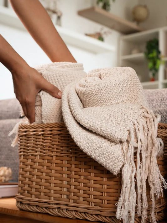 Sienna Cotton Knitted Throw- Beige