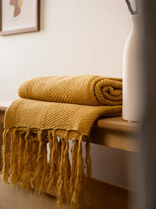 Sienna Cotton Knitted Throw- Yellow