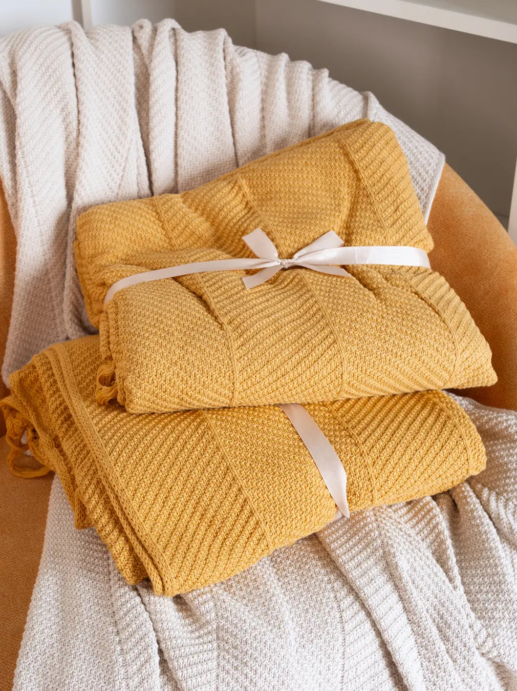 Sienna Cotton Knitted Throw- Yellow