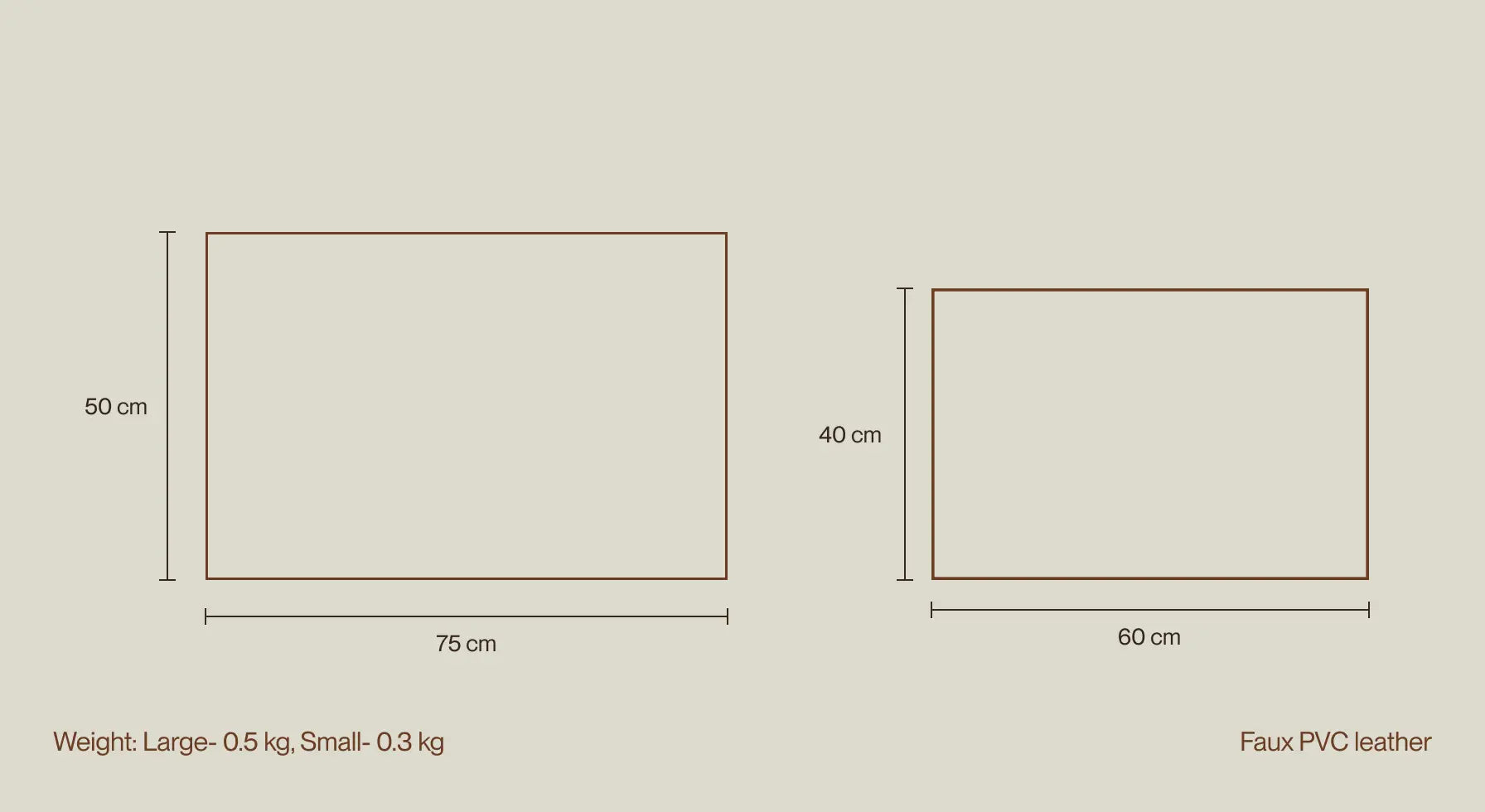 Solum potting mat size guide showing large and small dimensions in faux PVC leather