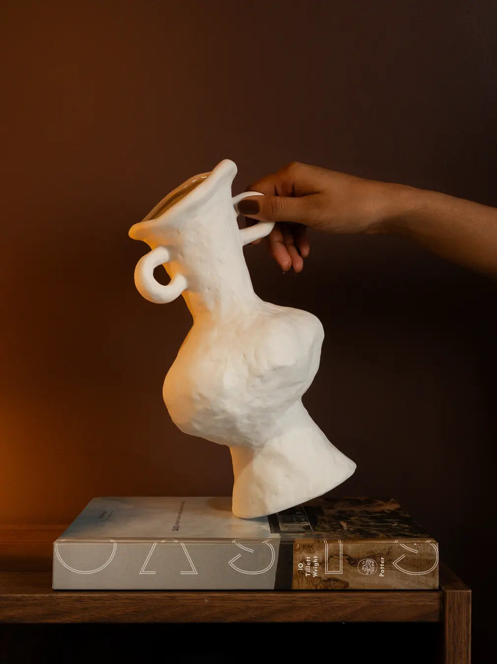 Suki Grand Ceramic Vase close-up showing rough pottery texture and curved handles