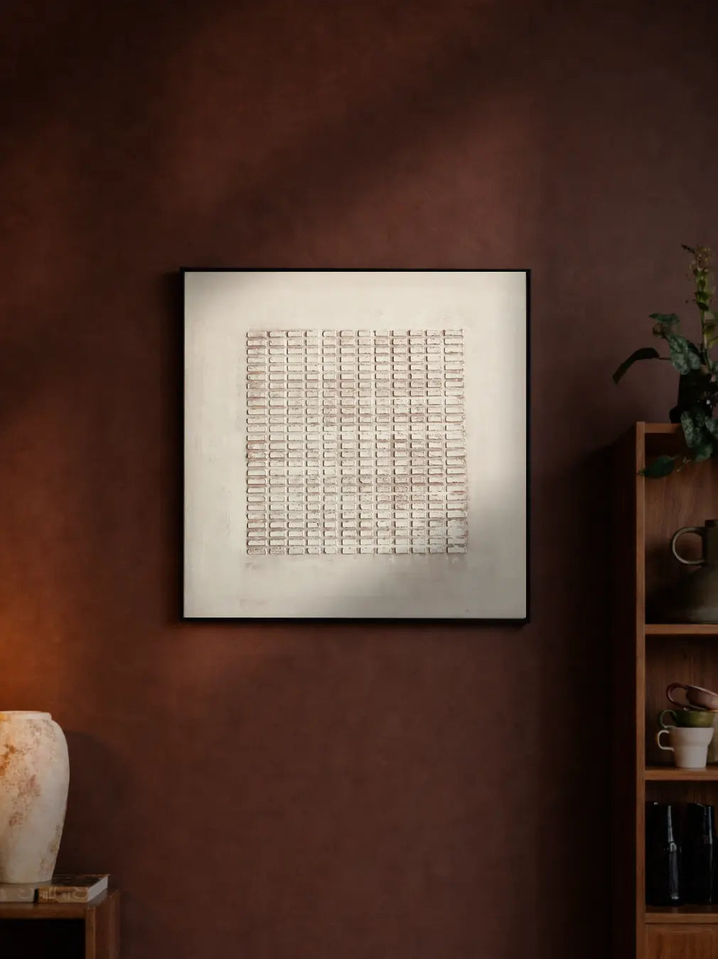 Minimalist Wabi-Sabi wall painting design with beige textured 3D abstract art