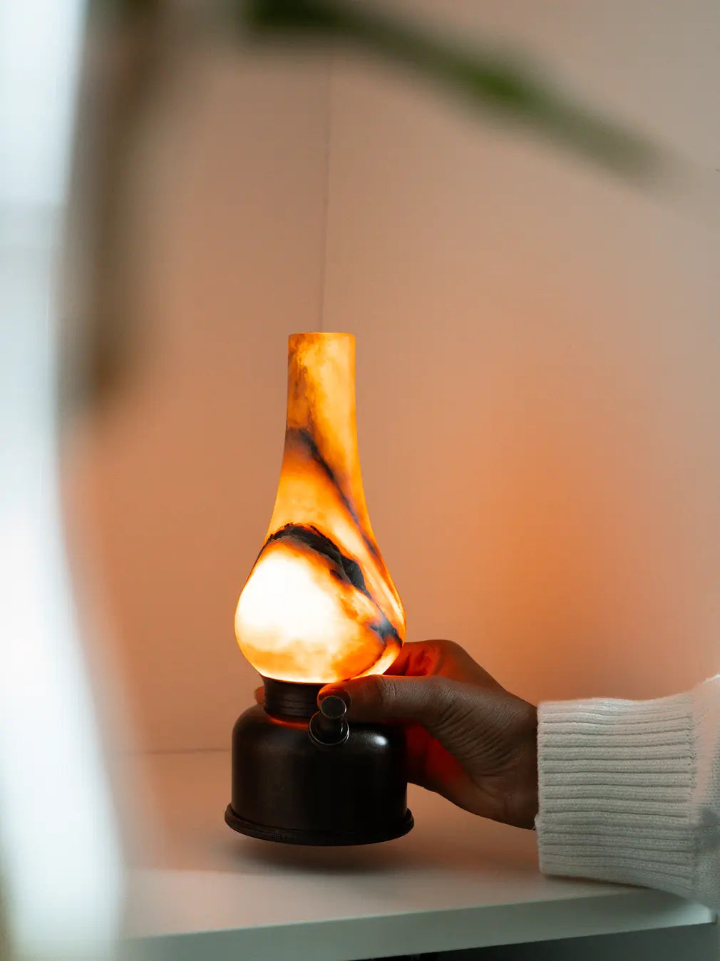 Vintage Lantern Marble Portable Table Lamp