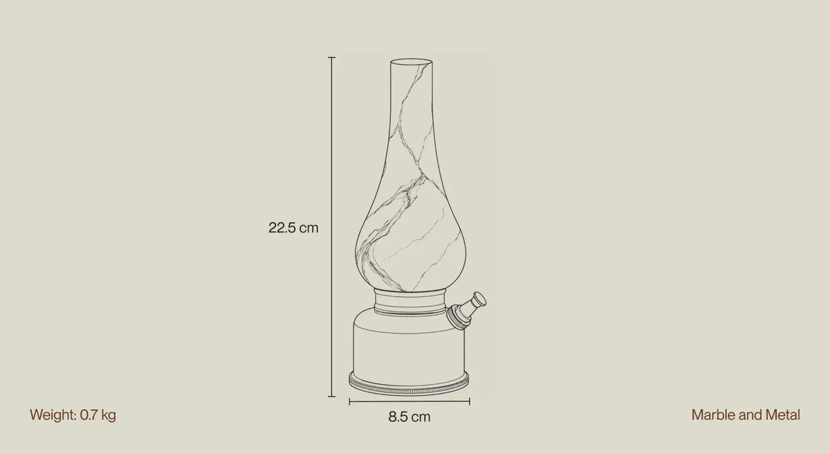Vintage Lantern Marble Portable Table Lamp dimensions, weight and material details
