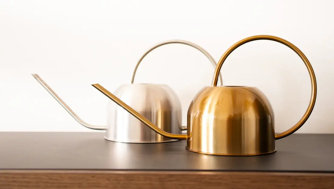 Gold and silver stainless steel watering cans for modern indoor gardening